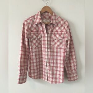 Authentic Cabi Wild West Wear red plaid button down pearl snaps